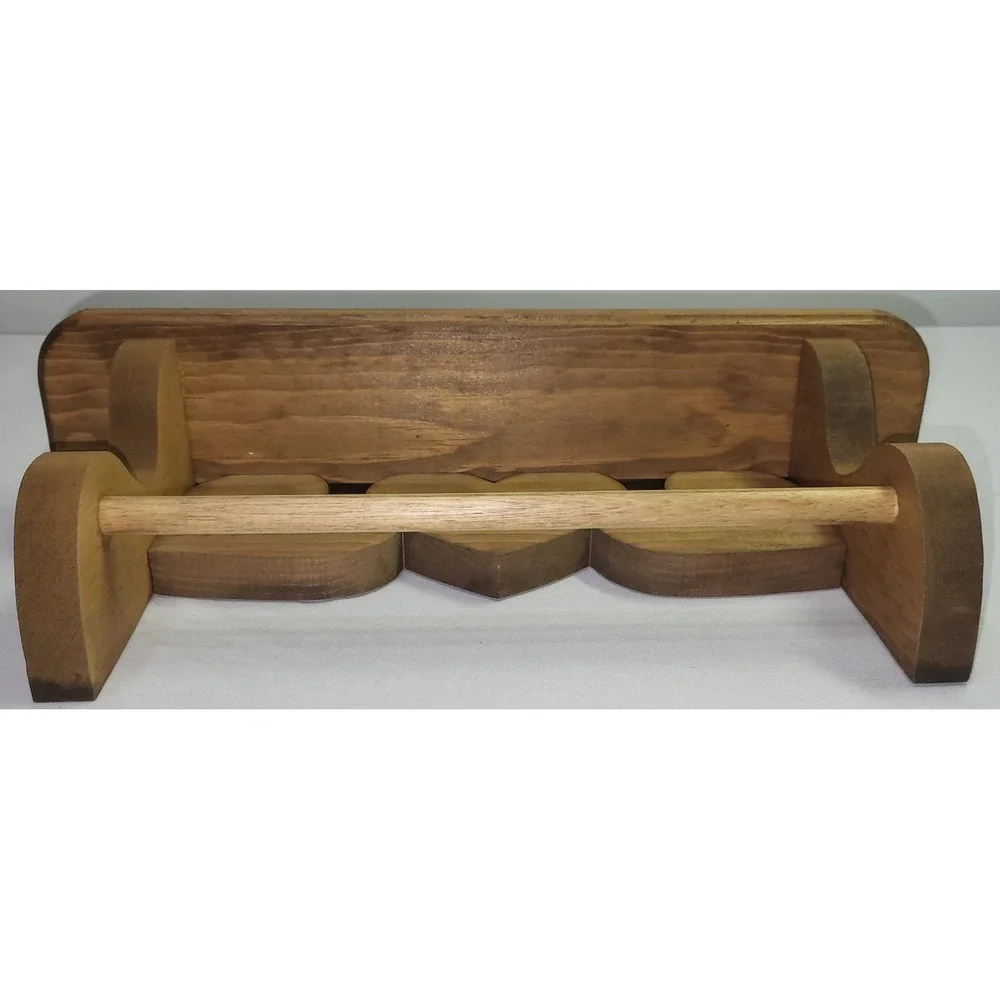 Vintage Wooden Heart Wall Shelf Towel Bar Medium Brown Country Farmhouse Rustic